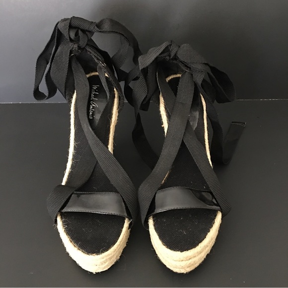 Michael Antonio Braided Jute Wedge Cross Ankle Strap Sandals 7.5 Open Toe - Picture 1 of 9